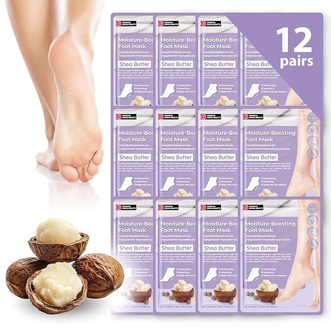 Original Derma Beauty Foot Mask 12 Pairs Moisture-Boosting Shea Butter Foot Masks Set Body Exfoliator Callus Remover Moisturizing Foot Mask Foot Bath Pedicure Supplies for Beauty & Personal Care