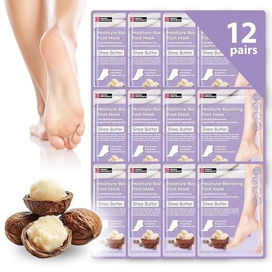 Original Derma Beauty Foot Mask 12 Pairs Moisture-Boosting Shea Butter Foot Masks Set Body Exfoliator Callus Remover Moisturizing Foot Mask Foot Bath Pedicure Supplies for Beauty & Personal Care