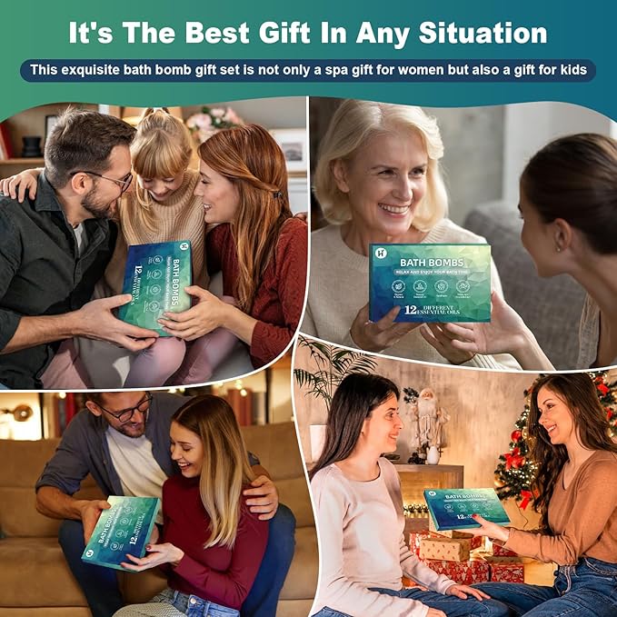 Bath Bombs Birthday Gift for Women Mom Her Daughter Wife Set - 12Pack Handmade Natural & Organic, Spa Relaxing Birthday Gifts for Men, Aromatherapy Bubble Bath, Amazing Present for Kids