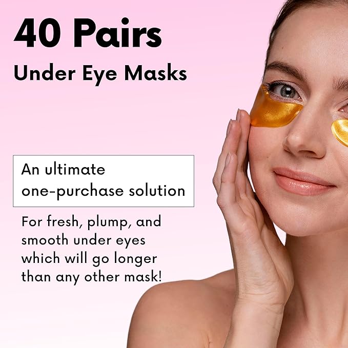 Under Eye Patches For Puffy Eyes (40 Sets) With Bonus Lip Masks - Under Eye Patches for Dark Circles and Puffiness - Under Eye Mask Treatment - Hydrating 4 Flavors Eye Masks - Reduce Dark Circles