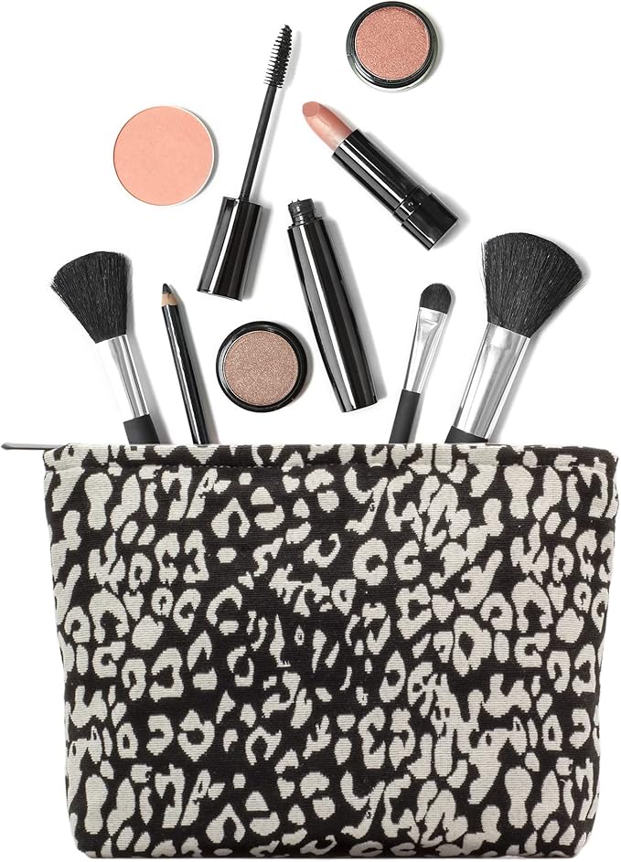 Makeup Bags for Purse Zipper Cosmetic Pouch Large Travel Canvas Make Up Organizer Tool Pouch for Women and Girls,Leopard Black