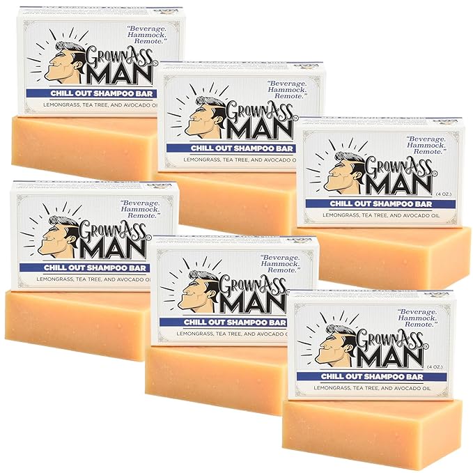 Solid Shampoo Bar Rich Lather 3 in 1: Hair, Beard & Body Wash - Plastic Free & Eco-Friendly, Natural & Organic Clean for All Hair Types, 4oz Bar (Chill Out, 6-Pack)