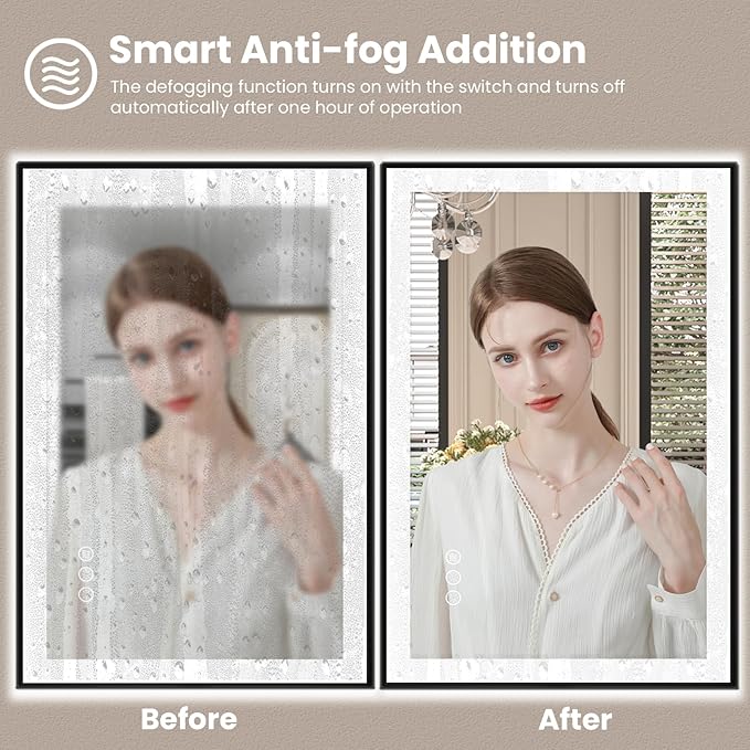 Amorho 48" X30" LED Bathroom Mirror with Black Frame, Front Light and Backlit(Controlled Separately), Stepless Dimmable, Anti-Fog, Shatter-Proof, 3 Colors, Memory