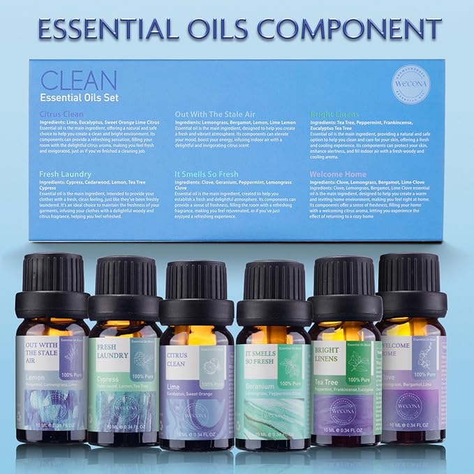 Essential Oils for Laundry - 100% Pure Essential Oils for Diffusers for Home,6x10ml(Clean)- Aromatherapy Oils for Soap,Candle Making,Humidifiers,Dryer Balls