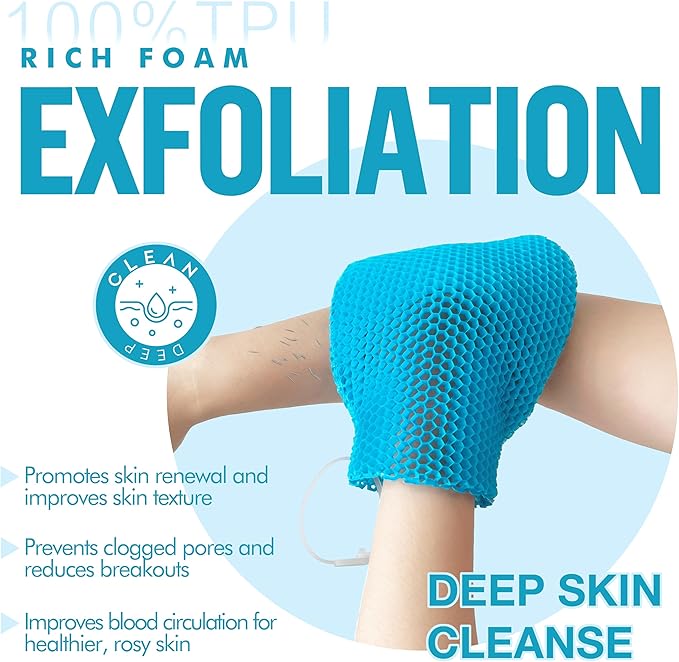 Bath Mitt - Exfoliating Glove, Honeycomb Body Scrubber,Massage Body Scrub Gloves for Home Spa,Mitt Sponges for Cleaning Body,Deep and Gentle,Fast foaming (Blue(Softer,Small Size))