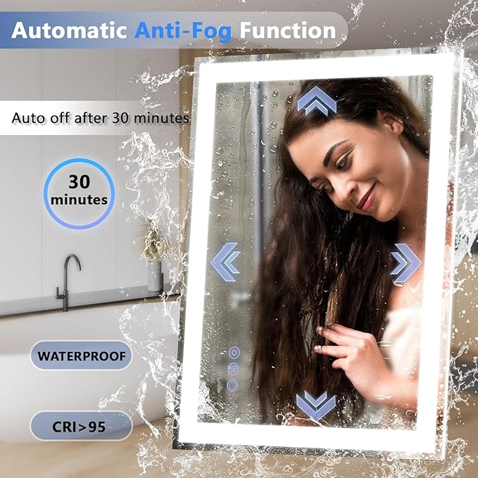 24"x 32" LED Mirror for Bathroom, Front and Backlit Controlled Separately LED Wall Vanity Mirror, LED Vanity Mirror with Lights, Stepless Dimmable, Anti Fog, Tempered Glass, Memory (UL ETL)