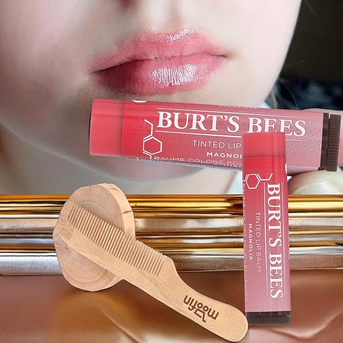 Tinted Magnolia Lip Balm, 0.15 Oz - Moisturizing Lip Care With Moofin Wooden Comb, Magnolia Lip Balm With A Hint Of Color (Pack Of 1)
