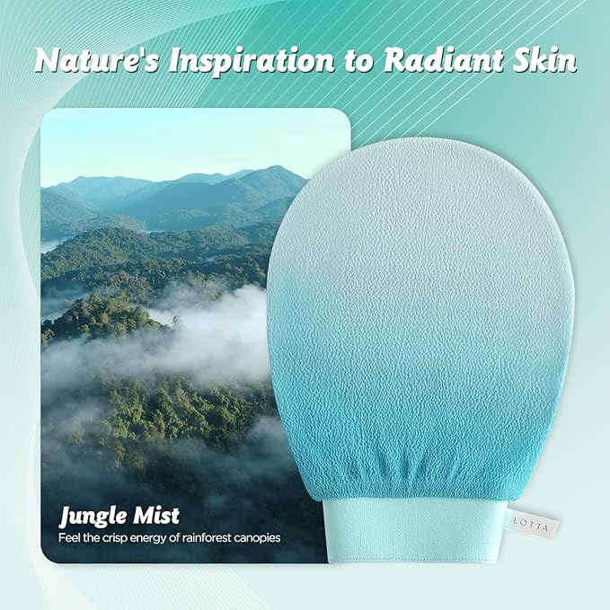 LOTTA Dreamy-Glow Deep Exfoliating Glove - Vegan Dead Skin Removal Body Scrub Mitt Bath Washcloth for Women Shower Exfoliation (Jungle Mist)