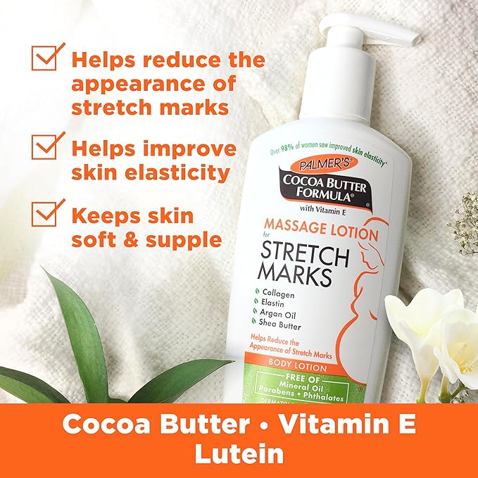 Palmer's Cocoa Butter Pregnancy Stretch Mark Lotion with Shea Butter, Oils, Collagen, and Elastin, 33.8 and 8.5 Ounces