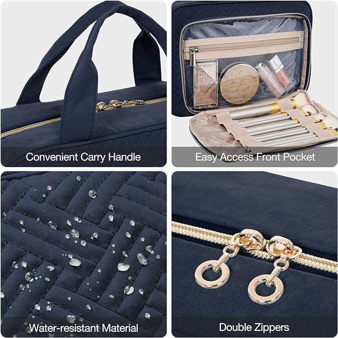 BAGSMART Toiletry Bag Hanging Travel Makeup Organizer with TSA Approved Transparent Cosmetic Bag Makeup Bag for Full Sized Toiletries, Medium-Navy