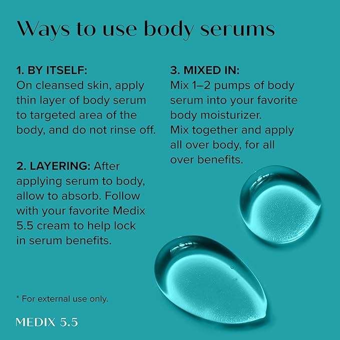 Medix 5.5 20% Glycolic Acid Booster + Exfoliating Body Wash Cleanser Skin Care 2 Piece Set | AHA Exfoliant Cleanser+ Body Serum Both Refine+ Soften Dead Dry Skin, Bumps, Wrinkles & Fine Lines, Bundle