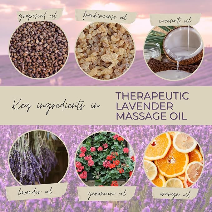 Essentially KateS Lavender Massage Oil 8 Fl Oz - Relaxation and Soothing (Lavender) - Expertly Delivers a Well Balanced, Efficacious Formula.