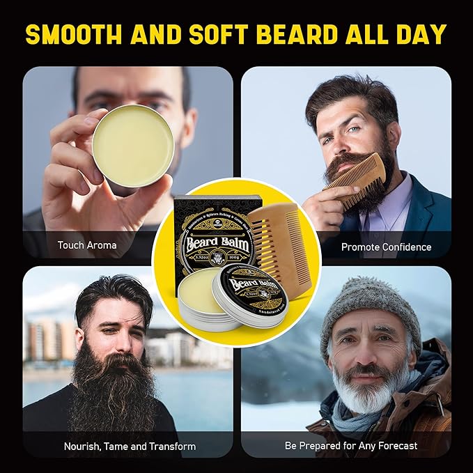 MEKER Beard Balm, Beard Softening Leave-in Balm with Brush, All-Natural Anti-Itch, Organic Beard Conditioner for Softening, Stops Itch, Grows, 3.52 OZ
