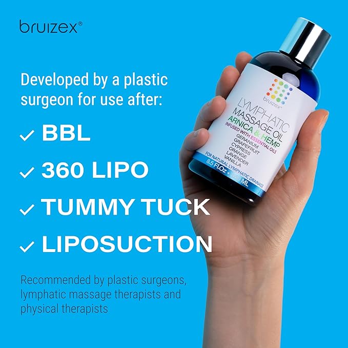Lymphatic Drainage Massage Oil with Arnica & Natural Hemp Seed Oil, Post Surgery Recovery & Lipedema, Liposuction, 360 Lipo, BBL, Tummy Tuck, Fibrosis Treatment, Body Detox, 8.5 Oz