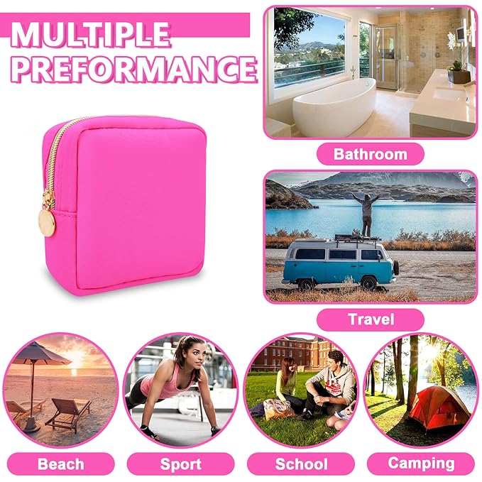 Mini Makeup Pouch for Purse, Small Cosmetic Bag Pouch Nylon Travel Toiletry Organizers for Women Girls, Cute Zipper Pouch Coin Purse Preppy Storage Bag for School Work(Mini-Bubblegum)