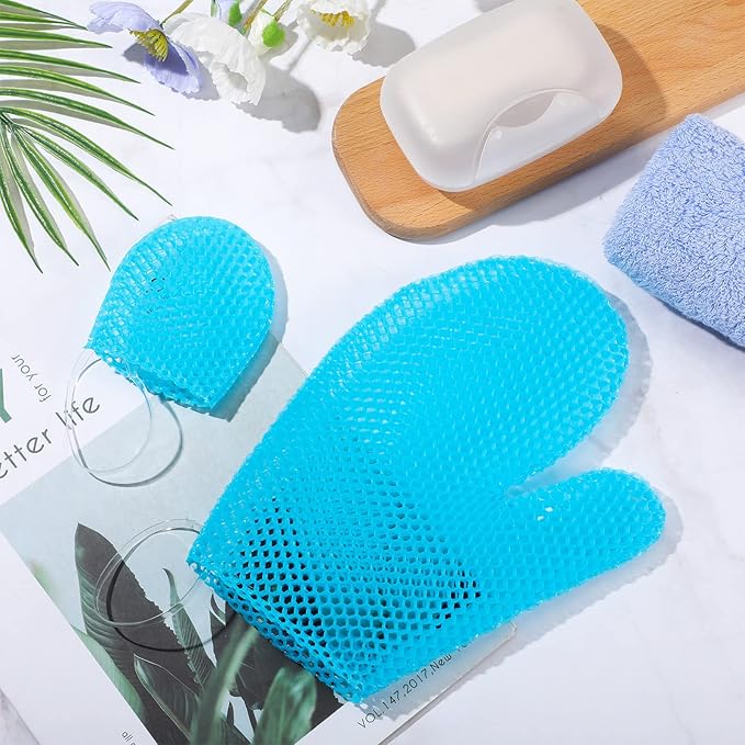 Karenhi 2 Pcs Honeycomb Exfoliating Glove Set Exfoliating Bath Mitt Honeycomb Face and Body Scrubber Shower Mitt for Cleaning Body Shower Face Skin Beauty Spa, Quick Drying(Blue)