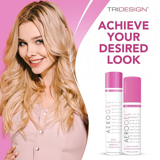 TRI Design Aerogel Hairspray - Strong Hold Hair Finishing Spray for Volumizing & Control, Flexible Styling for All Hair Types, Non-Sticky and Scented - For Women and Men - Pack of 2 (3 oz & 10.5 Oz)