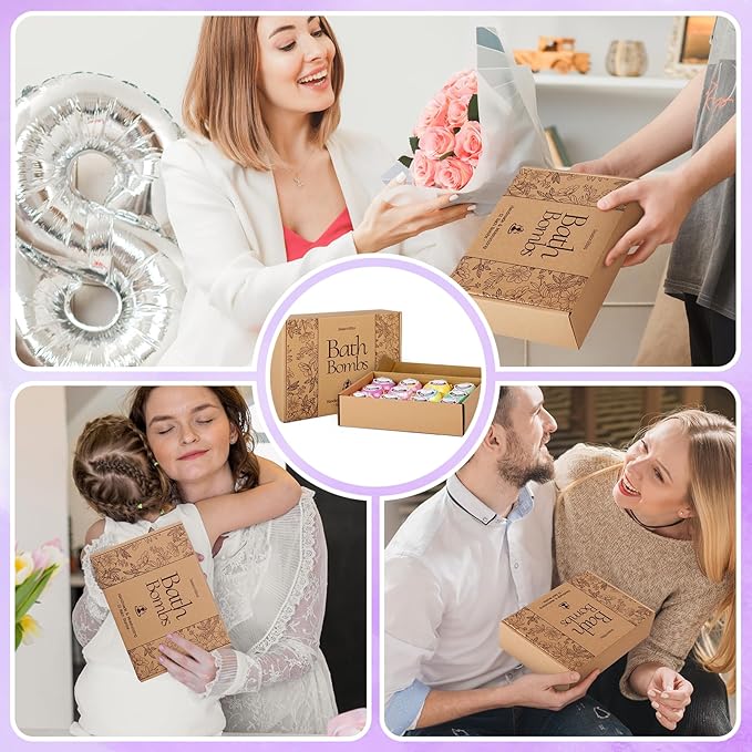 Bath Bombs for Women, 12 Pack Handmade Bubble Shower Bombs Set, Shea Butter & Individually Wrapped, Present Idea for Her/Him, Wife, Mom Women