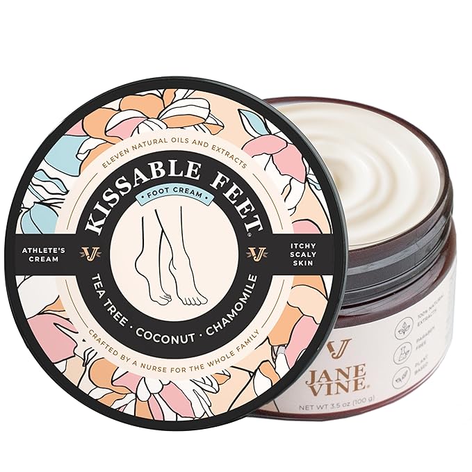 Kissable Feet, Athletes Foot Cream – Cream for Itchy, Dry Skin – Tea Tree, Coconut & Chamomile – Crafted for the Whole Family, No Sting – 3.5 oz