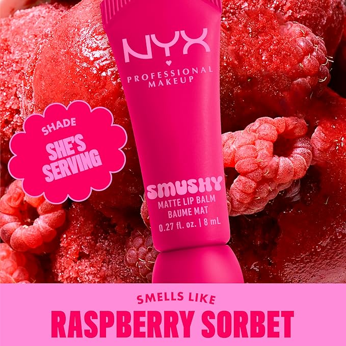 NYX PROFESSIONAL MAKEUP Smushy Matte Lip Balm, Tinted Lip Moisturizer with Soft, Matte Finish - She's Serving (Fuchsia)