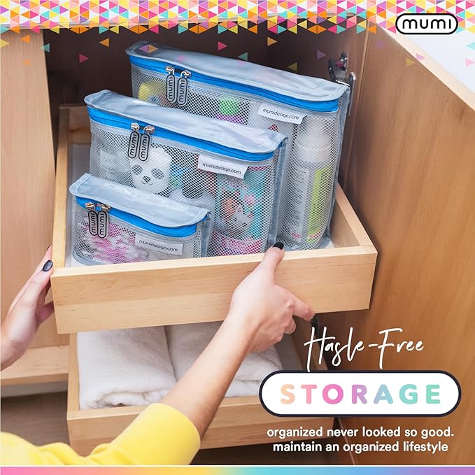 MUMI Travel Toiletry Bag Set of 3 – Clear TSA Approved Toiletry Bags for Women – Reusable Water-Resistant Makeup Organizer Pouches for Skincare, Cosmetics, Travel Accessories, Airport Packing - Aqua