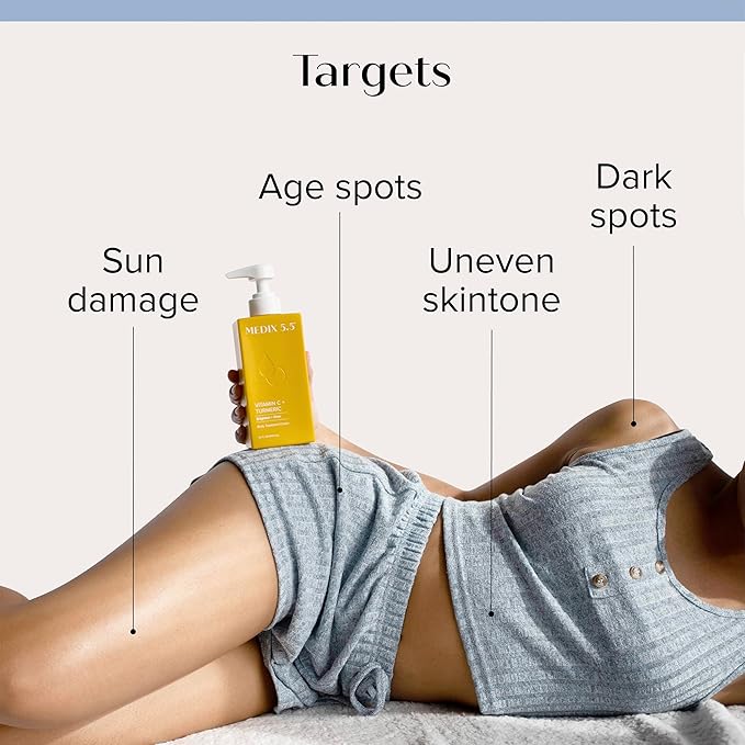 Medix 5.5 Exfoliating AHA Glycolic Acid Face & Body Wash Cleanser + Vitamin C Moisturizing Body Cream Lotion Skin Care 2PC Set | Alpha Hydroxy Acid & Lactic Acid Foaming Face Wash, 2-PC