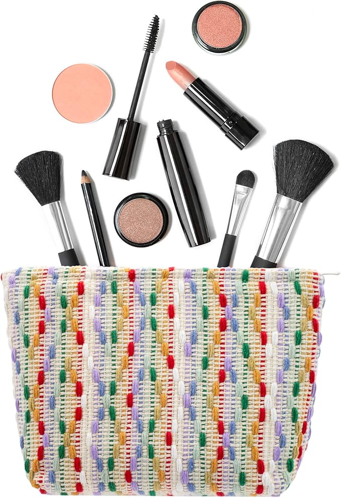 Makeup Bags for Purse Zipper Cosmetic Pouch Large Travel Canvas Make Up Organizer Tool Pouch for Women and Girls,Rainbow Dot