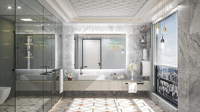 TETOTE 48 x 36 Inch LED Backlit Bathroom Mirror with Lights, LED Vanity Mirror, Frameless, Anti-Fog, Dimmable, CRI90+, Touch Button,Water Proof, Horizontal/Vertical Wall Mounted