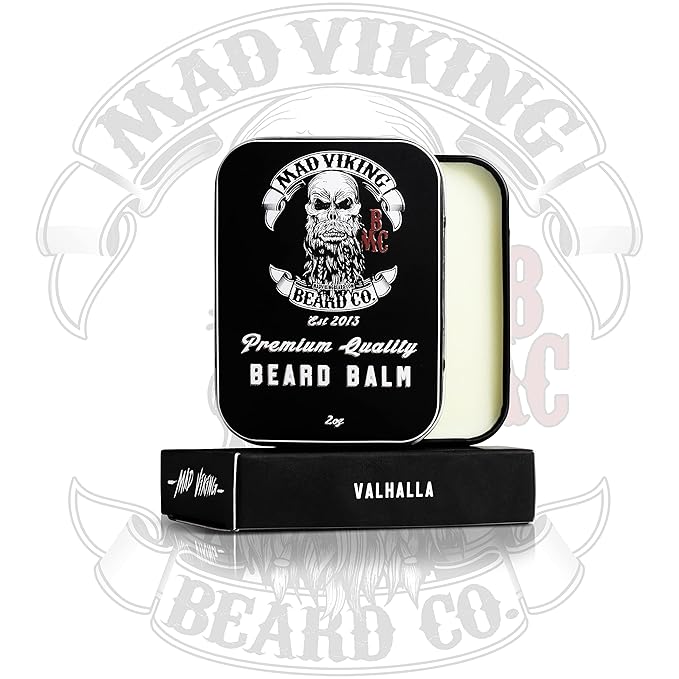Mad Viking Valhalla Beard Balm – Non-Greasy Balm to Soften and Style with a Medium Hold - Made with Shea Butter, Beeswax & Premium Oils - Smooth Sandalwood & Vanilla Scent, Made in the USA - 2oz