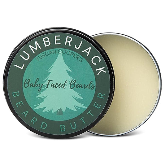 Tuscan Cooper's Baby Faced Beards Butter for Men - Moisturizing Beard Balm Cream and Softener for All Hair Types Including Coarse Hair - 4oz Hydration and Conditioning Care - Lumberjack Scent
