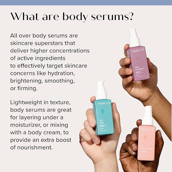 MEDIX Retinol Body Lotion + 20% Vitamin F Booster Serum Moisturizer 2PC Skin Care Set | Crepey Skin Care Treatment | Retinol Body Cream Targets Appearance Of Sagging Crepe Skin & Wrinkles, 2PC Set