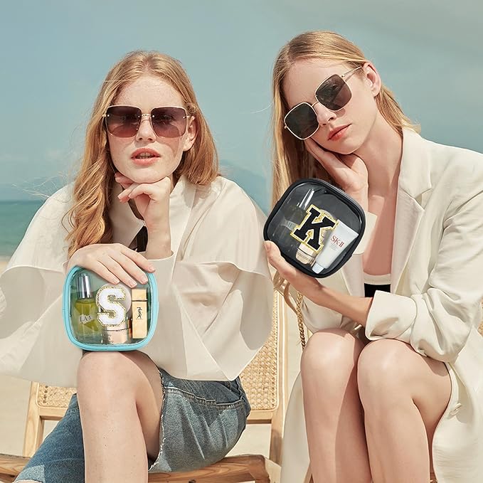 YOOLIFE Initial Make Up Bag Travel Toiletry Bag, Clear Makeup Bag Preppy Cosmetic Bags Organizer Travel Essentials Gifts for Women Teen Girlfriend Teacher Mom Birthday Gifts Small Makeup Bag Blue A