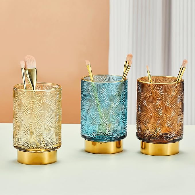 Makeup Brush Holder Organizer,Toothbrush Holders,Desk Pen Pencil Holder,Multifunctional Vintage Glass Brush Cup（A41-5-US）