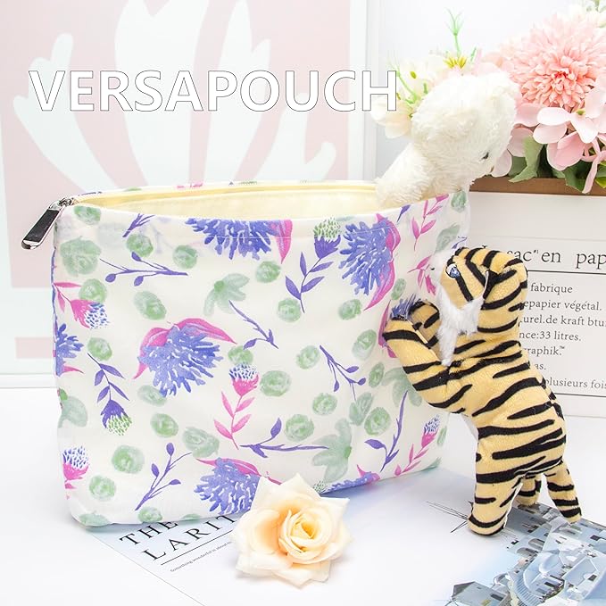 PAZIMIIK Makeup Bag Large Cotton Zipper Pouch for Purse Travel Canvas Make Up Organizer for Women Cosmetic,Galsang White