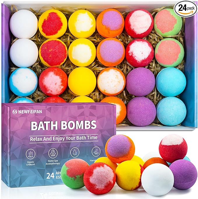 Bath Bombs Birthday Gift for Women Mom Her Daughter Wife Set, 24-Pack Aromatherapy Bubble Bath, Handmade Natural & Organic, Spa Relaxing Birthday Gifts for Men, Amazing Present for Kids