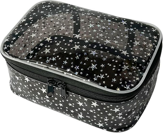 Holographic Makeup Bags Bulk,Clear Storage Bag Toiletry Pocket Portable Zippered Iridescent Pouch Waterproof Cosmetic Gift Bags for Women (Black)