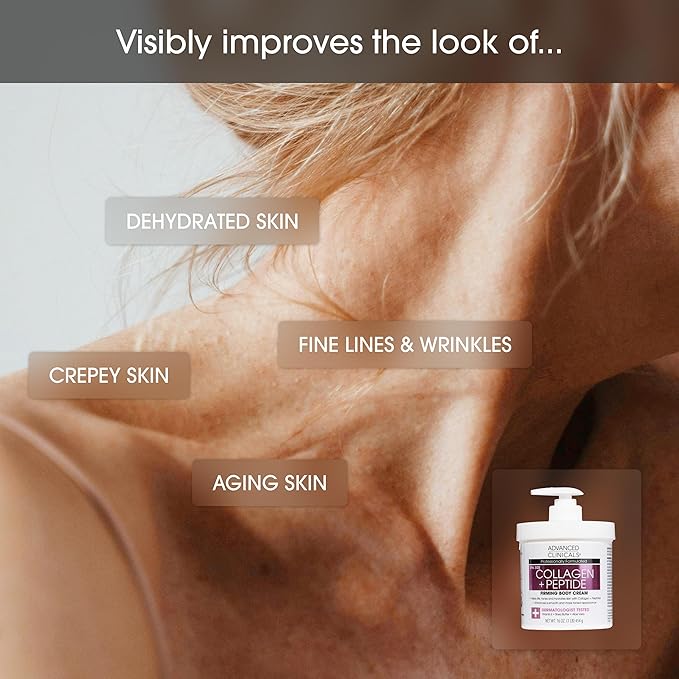 Advanced Clinicals Collagen Peptides Firming Body Lotion Face Cream + Collagen Body Oil Moisturizer 2PC Skin Care Set For Women & Men | Skin Tightening Dry Skin Moisturizing Cream & Massage Oil, 2PC