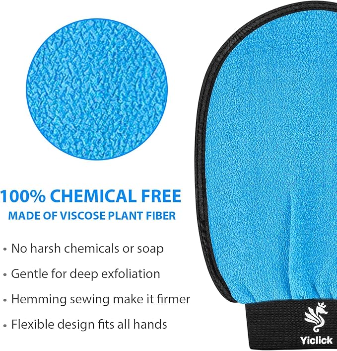 Exfoliating Gloves 2 Pcs, Exfoliating Body Scrubber for Bath Shower Exfoliation, Body Scrub Exfoliator Loofah Sponge for Dead Skin Remover, Korean Exfoliating Mitt (Blue)