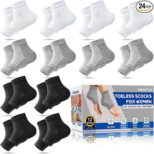Moisturizing Socks,12 Pairs toeless Socks for Women for Dry Cracked Heel Treatment,Cracked Heel,msilicone Socks for Women