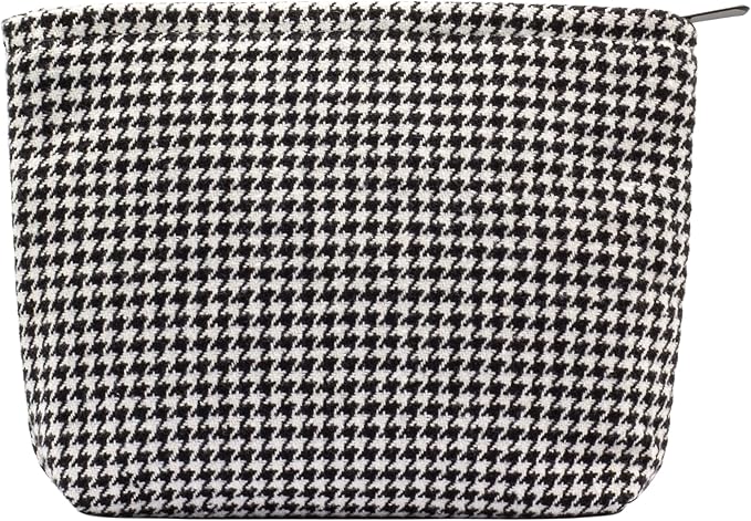 Makeup Bags for Purse Zipper Cosmetic Pouch Large Travel Canvas Make Up Organizer Tool Pouch for Women and Girls,Houndstooth Black