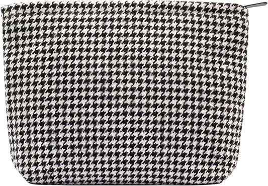 Makeup Bags for Purse Zipper Cosmetic Pouch Large Travel Canvas Make Up Organizer Tool Pouch for Women and Girls,Houndstooth Black
