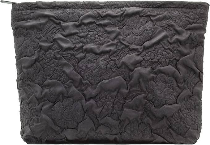 Makeup Bags for Purse Zipper Cosmetic Pouch Large Travel Canvas Make Up Organizer Tool Pouch for Women and Girls,Flower Black