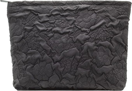 Makeup Bags for Purse Zipper Cosmetic Pouch Large Travel Canvas Make Up Organizer Tool Pouch for Women and Girls,Flower Black