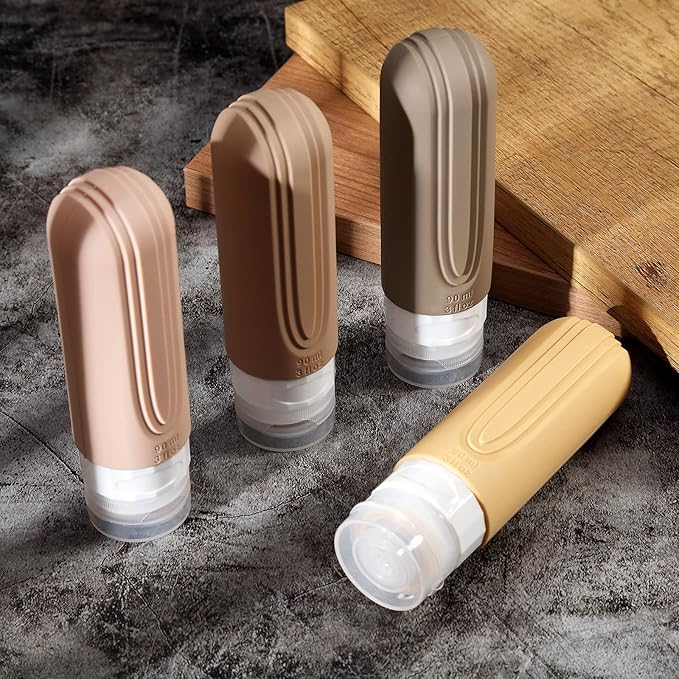 Travel Bottles for Toiletries, Tsa Approved 3oz Travel Size Containers BPA Free Leak Proof Refillable Liquid Silicone Squeezable Travel Accessories for Shampoo Conditioner Lotion (4 Pack)