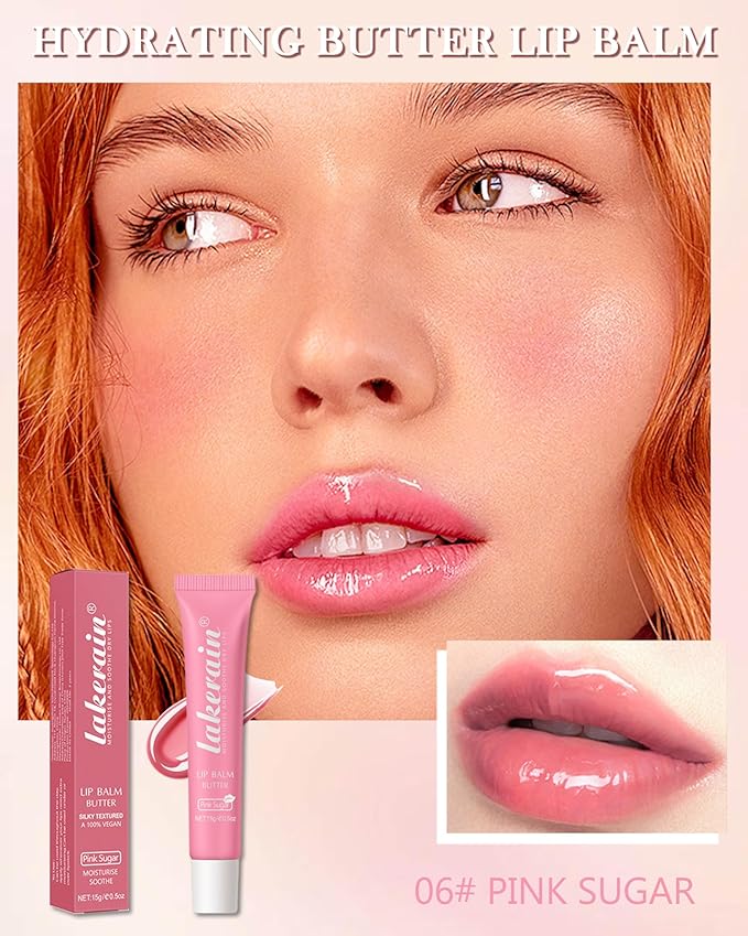 Lip Butter Balm Pink Sugar,Hydrating Tinted Butter Lip Gloss,Clear Lip Mask Lip Moisturizer,Glossier Lip Treatment Balm Lipgloss,Non-Sticky Jelly Glow Reviver Fat Lip Oil, Makeup Gift for Women-06