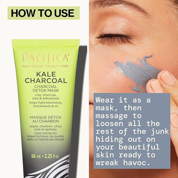 Pacifica Kale Charcoal Ultimate Detox Face Mask, Deep Pore Cleansing Clay Mask for Acne, Blackhead Removal, Blemish Control, Vegan, Purifying & Oil Control Vegan Facial Mask, 2.25 Fl Oz