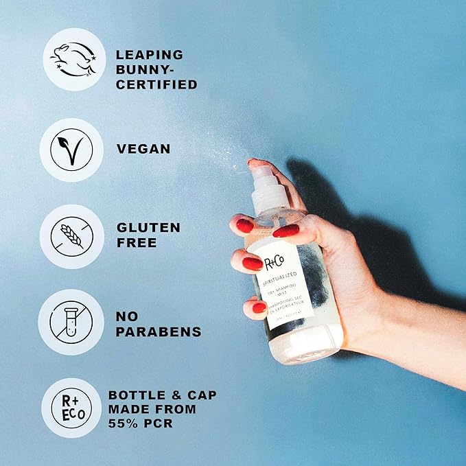 R+Co Spiritualized Dry Shampoo Mist Travel Size | Post-Workout Non-Aerosol Formula | Removes Build Up + Soothes Scalp + Extends Wash | TSA Approved | Vegan + Cruelty-Free | Set of 2