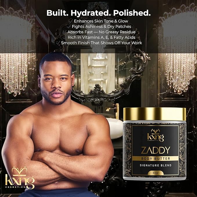 KXNG Cosmetics, Body Butter, Organic Skin Care for Men and Women, Body Moisturizer Lotions and Creams, Raw Shea Butter, Cocoa Butter, Mango, Coconut Oil, Hand, Foot, All Skin Types (Zaddy)
