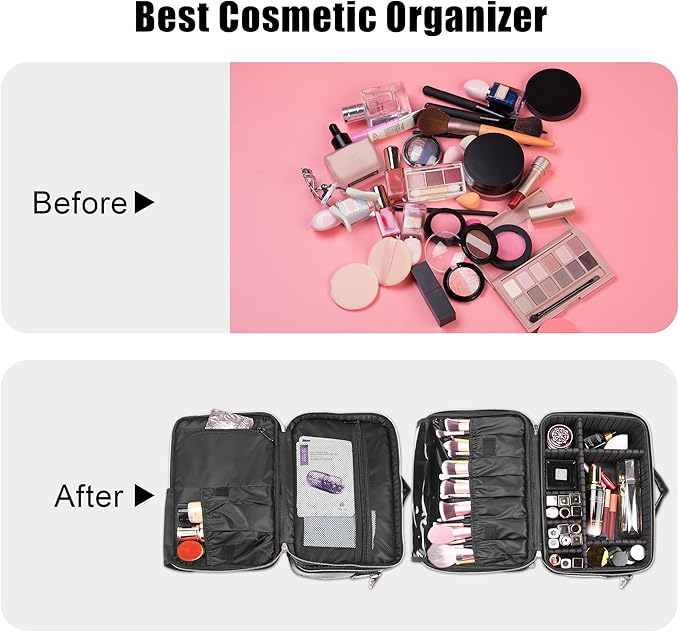 JOURMON Travel Makeup Case 3 Layers Makeup Train Case Crocodile Makeup Bag Organizer Portable Artist Storage Bag with Adjustable Dividers and Shoulder Strap