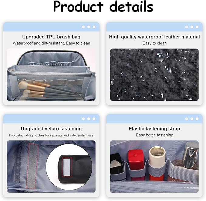 BOYATU Travel Makeup Bags for Women: Vegan Leather Cosmetic Bag Set of 3 - Large Capacity Make up Bag with Divider - Wide Open Waterproof Toiletry Organizer Bag with Handle (05-Black)